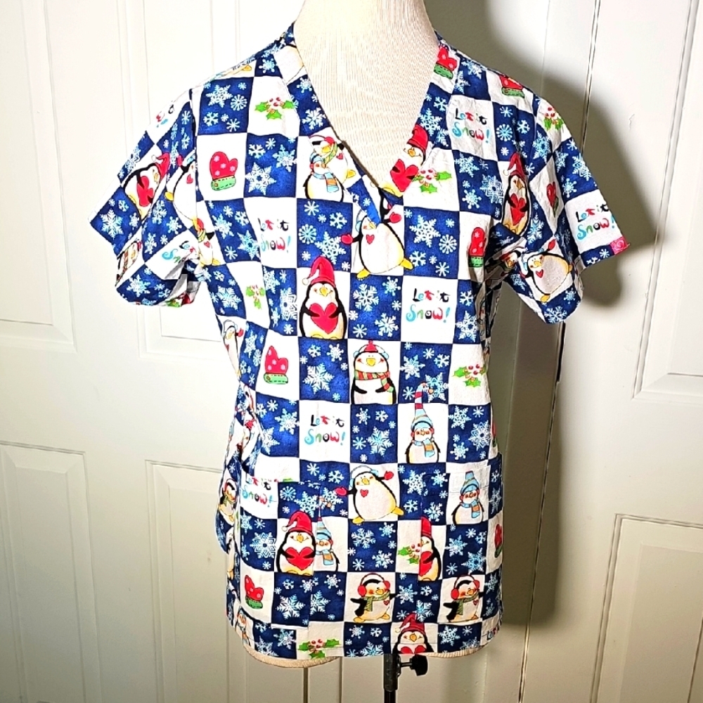 Peaches Uniforms Blue, Red & White, Top. Short Sleeves. XL